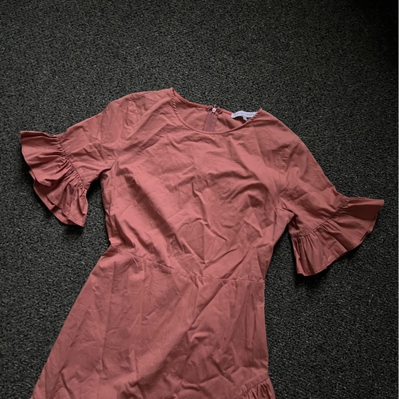 ENGLISH FACTORY Mauve Pink Ruffle Sleeve Flutter Mini A-Line High-Waist Dress S - Picture 7 of 16